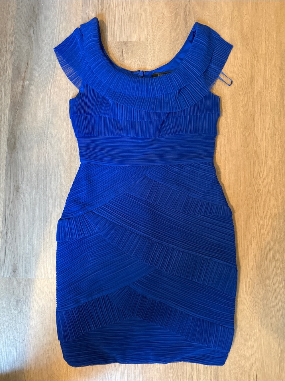 BCBGMaxAzria Cobalt Blue Pleated Bodycon Mini Dress